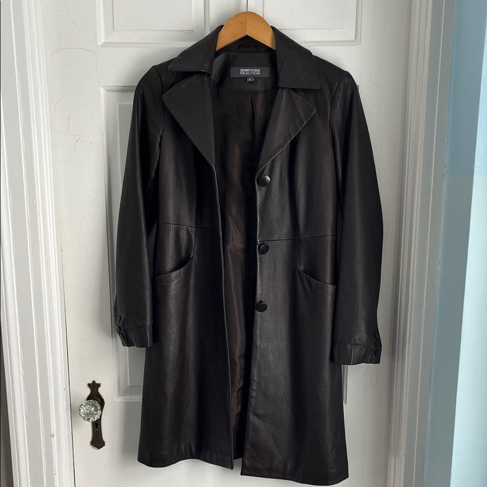 Y2K Kenneth Cole brown leather trench coat